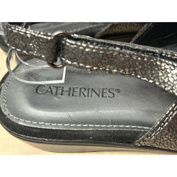 Catherine's Hazel Strappy Open Toe Sandals Womens 10W Black Metallic Studded - Picture 4 of 9